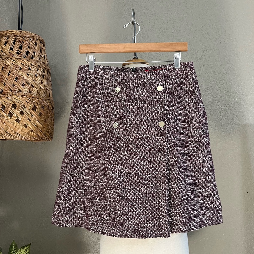 ☑️HUGO BOSS RED LABEL A LINE BUTTON FRONT TWEED WRAP MINI SKIRT